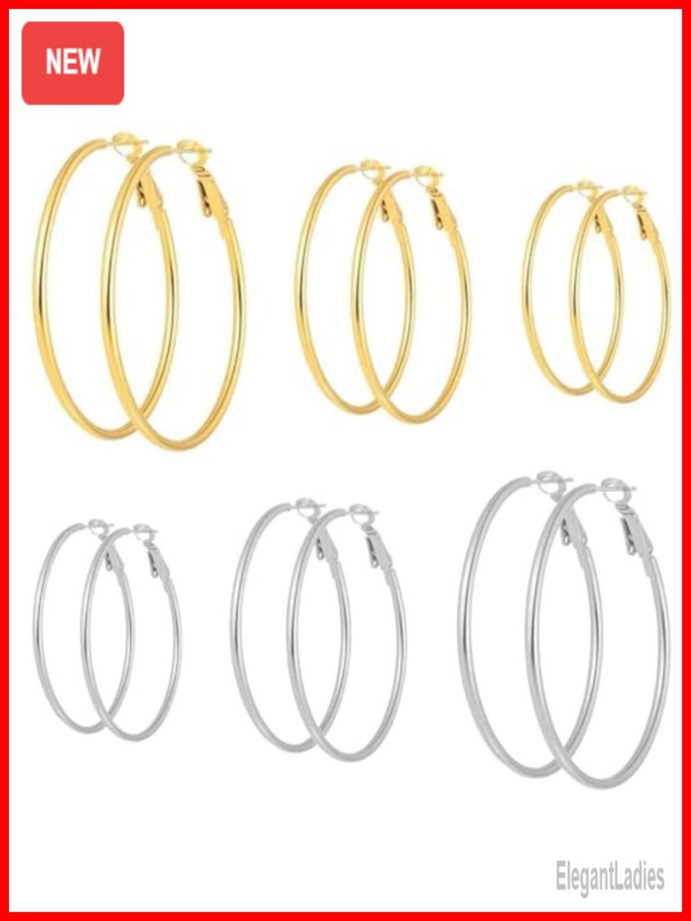 6 Pairs Gold Plated Silver Plated Hoop Earrings Set Stainless Steel